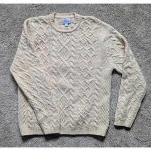 Vintage Sonoma Women's L Cable Knit Wool Sweater Pullover Cream Chunky Fisherman